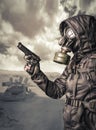 armed man with gas mask Royalty Free Stock Photo