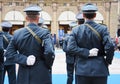 Armed policemen lined up in the city square before performing the ceremony - The Army soldiers standing in row they are wearing Royalty Free Stock Photo