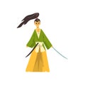 Armed Samurai cartoon character, Japanese warrior in traditional clothes vector Illustration on a white background Royalty Free Stock Photo