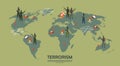 Armed Terrorist Group Over World Map Terrorism Concept