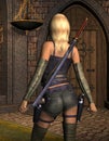 Armed young woman from behind