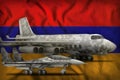 Armenia air forces concept on the state flag background. 3d Illustration