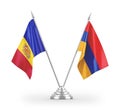 Armenia and Andorra table flags isolated on white 3D rendering