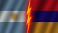 Armenia and Argentina Flags Together, Fabric Texture, Thunder Icon, 3D Illustration