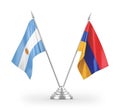 Armenia and Argentina table flags isolated on white 3D rendering