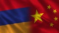 Armenia and China Realistic Half Flags Together