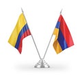 Armenia and Colombia table flags isolated on white 3D rendering