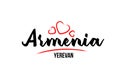 Armenia country with red love heart and its capital Yerevan creative typography logo design