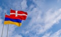 Armenia and Denmark flags. Blue sky and flag Armenia and Denmark, friendship Armenia and Denmark, 3D work and 3D image Royalty Free Stock Photo