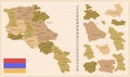 Armenia - detailed map of the country in brown colors, divided into regions