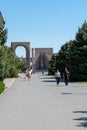 Armenia, Echmiadzin, September 2021. View of the main gate of the monastery from the side of the courtyard.