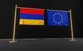Armenia and Europe flags. Armenia flag and Europe flag. Armenia and Europe negotiations. 3D work and 3D image Royalty Free Stock Photo