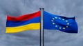 Armenia and European union flags. Blue sky and flag Armenia European union, 3D work and 3D image Royalty Free Stock Photo