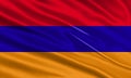 Armenia flag design. Waving Armenian flag made of satin or silk fabric.