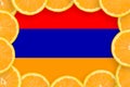 Armenia flag in fresh citrus fruit slices frame
