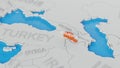 Armenia highlighted on a white simplified 3D world map. Digital 3D render