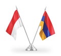 Armenia and Indonesia table flags isolated on white 3D rendering