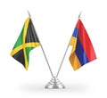 Armenia and Jamaica table flags isolated on white 3D rendering