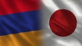 Armenia and Japan Realistic Half Flags Together