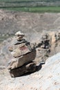 Armenia, Khor Virap, September 2021. A stone pyramid made of rock fragments. Royalty Free Stock Photo