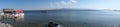 Armenia, Lake Sevan, September 2021. Large panorama of a beautiful lake.