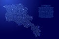 Armenia map from blue pattern of the maze grid and glowing space stars grid. Vector illustration