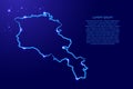 Armenia map from the contour classic blue color brush lines different thickness and glowing stars on dark background. Vector