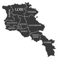 Armenia map with provinces and labels black