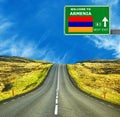 Armenia road sign against clear blue sky
