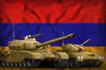 Armenia tank forces concept on the national flag background. 3d Illustration