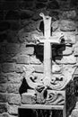 Armenia, Tatev, September 2022. Traditional Armenian cross on the background of a stone wall. Royalty Free Stock Photo