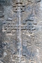 Armenia, Tatev, September 2022. Traditional Armenian cross on the stone wall of the church. Royalty Free Stock Photo