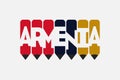 Armenia text with Pen symbol creative ideas design. Armenia flag color concept. Armenia typography negative space word.