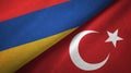 Armenia and Turkey two flags textile cloth, fabric texture