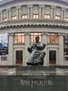 Armenia, Yerevan 37 Mesrop Mashtots Ave, Aram Khachatryan statue. Rear Opera ballet house. 23.02.2020