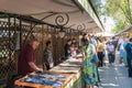 Armenia, Yerevan, September 2021. Shopping arcade of the souvenir market, buyers and sellers.