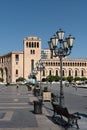 Armenia, Yerevan, September 2021. Vintage lanterns and benches in the Republic Square.