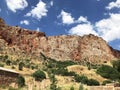 Armenian brick-red cliffs and crossstones