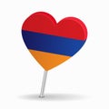 Armenian flag heart-shaped map pointer layout. Vector illustration.