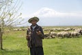 Armenian shepherd and Mt Ararat, Armenia