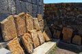 Armenian stone cross called khachkar on the territory of the ancient monastery of Sevanavark in Armenia Royalty Free Stock Photo