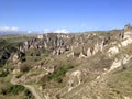 Armenian tourist attraction Khndzoresk, Canyon, picturesque rock formations, ancient cave settlement Royalty Free Stock Photo