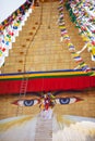 Armful of prayful flags as nose of a Bouda stupa