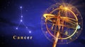 Armillary Sphere And Constellation Cancer Over Blue Background