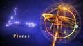 Armillary Sphere And Constellation Pisces Over Blue Background Royalty Free Stock Photo