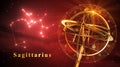 Armillary Sphere And Constellation Sagittarius Over Red Background