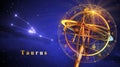 Armillary Sphere And Constellation Taurus Over Blue Background