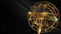 Armillary sphere and zodiac signs. black background