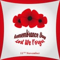 Armistice Day. Remembrance Day Background or Greeting Card Design. With red bright poppy flower icon. Premium vector