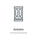 Armoire outline vector icon. Thin line black armoire icon, flat vector simple element illustration from editable furniture and Royalty Free Stock Photo